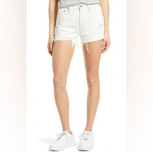 AG Alexxis Short High-Rise wedge button fly white denim jean shorts frayed 27